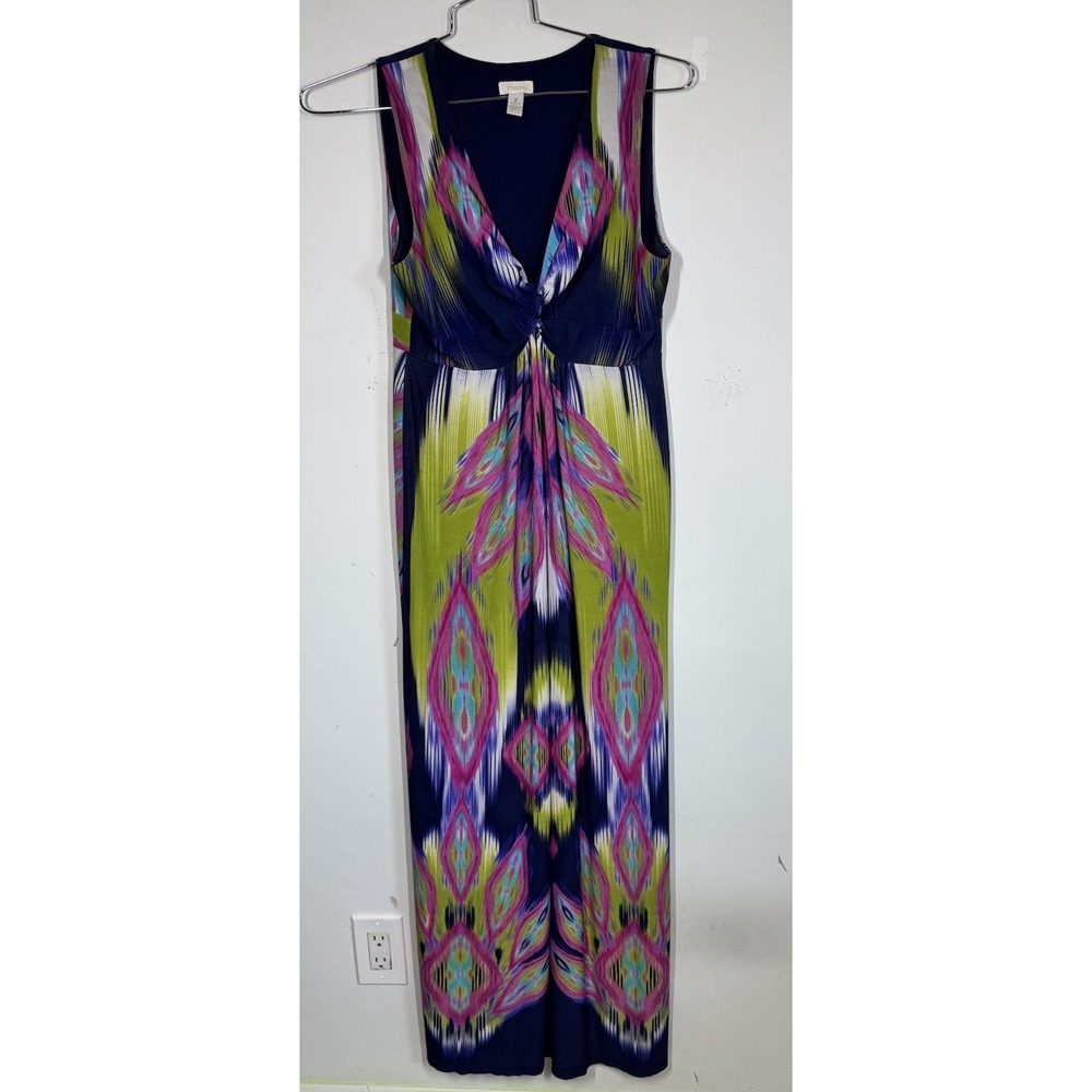Chicos Sleeveless Ikat Print Twist Front V-Neck Maxi Dress Multicolor Womens L - Picture 1 of 13